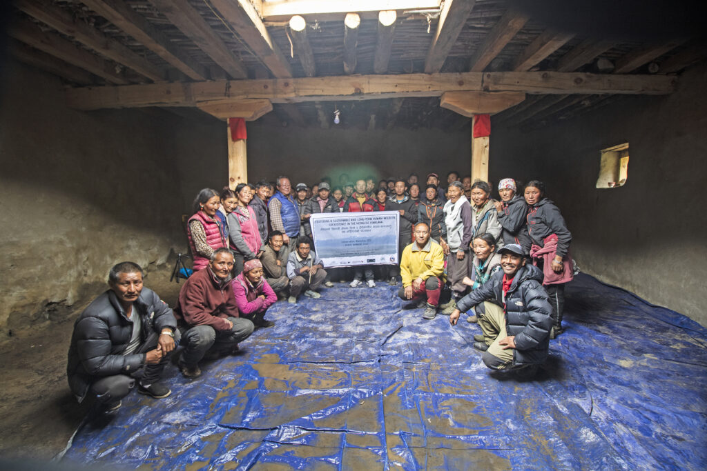 Participants of the conservation workshop (held inside the newly inaugurated communal livestock corral) in Halji village.